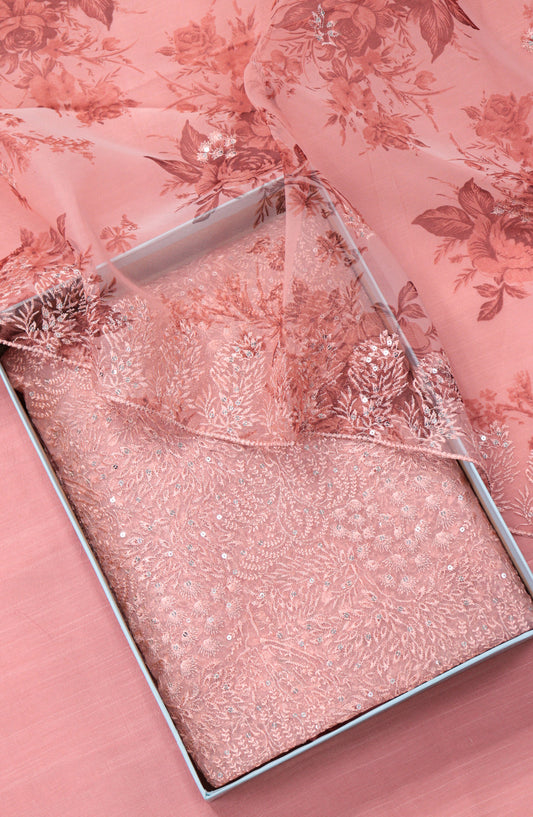 Amna Khadija Embroidered Organza Unstitched 3 Piece Suit - Design-04 - AM25LORG - Pink - Formal Collection
