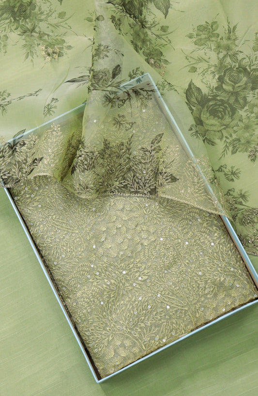 Amna Khadija Embroidered Organza Unstitched 3 Piece Suit - Design-05 - AM25LORG - Green - Formal Collection