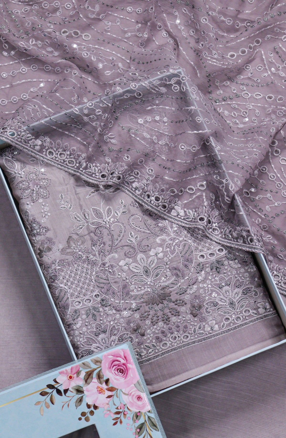 Amna Khadija Embroidered Sheesha Silk Unstitched 3 Piece Suit - D-08 - AM26SHES - Purple - Luxury Collection