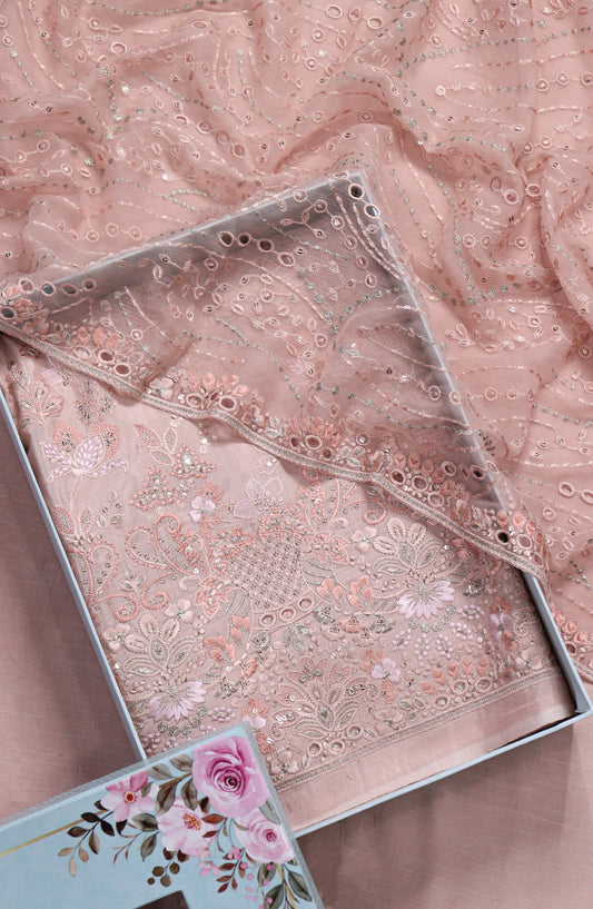 Amna Khadija Embroidered Sheesha Silk Unstitched 3 Piece Suit - D-12 - AM26SHES - Pink - Luxury Collection