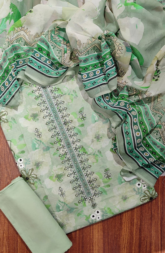 Amna Khadija Digital Print and Embroidered Slub Lawn Unstitched 3 Piece Suit - Design-03 - AM25SLU - Green - Summer Collection