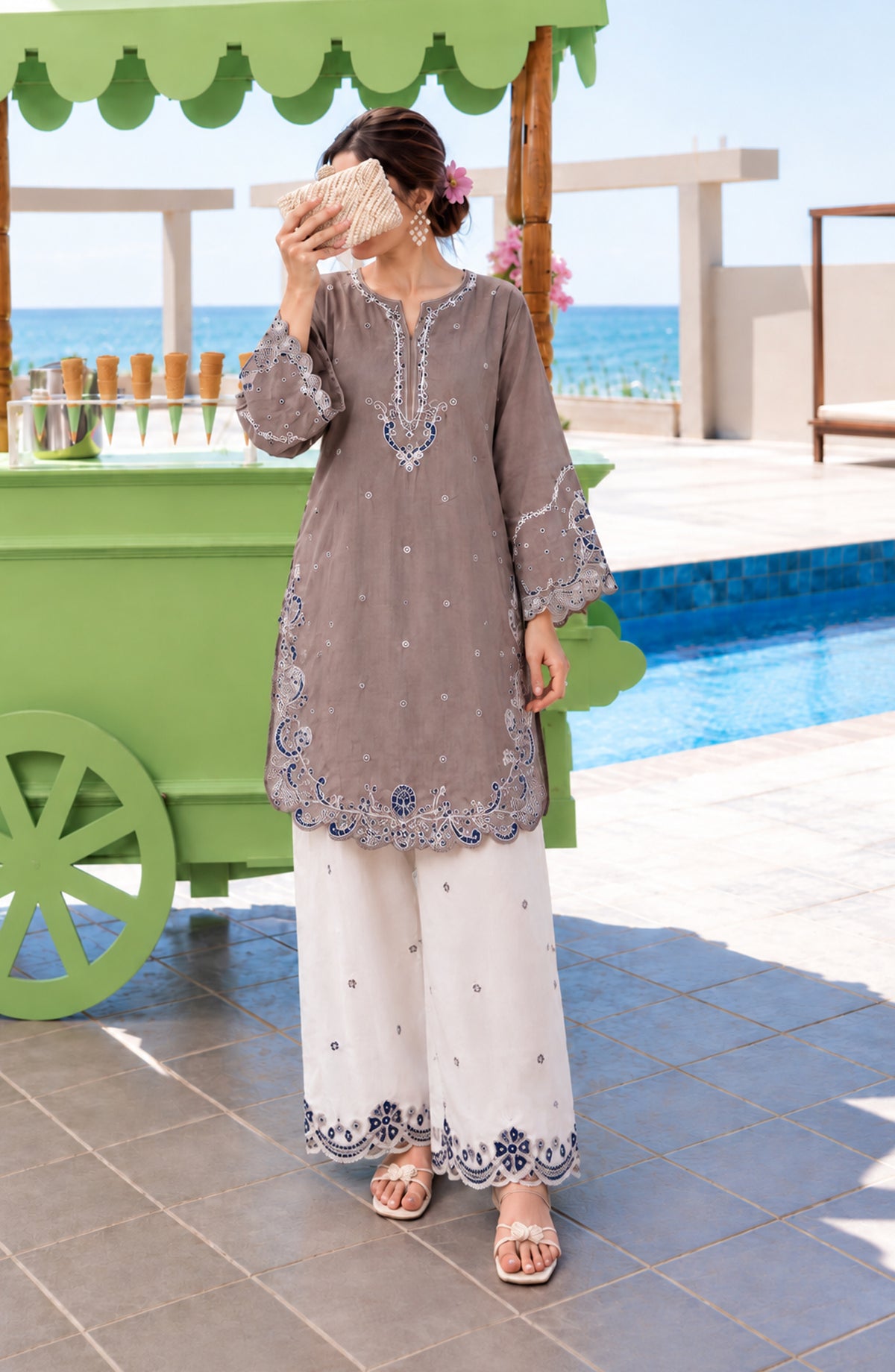 Amna Khadija Embroidered Viscose Linen Stitched 2 Piece Co-ord Set - AKPS-07 - AM26SLY - Grey - Winter Collection