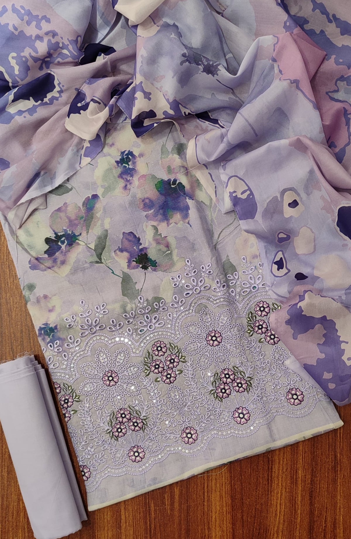 Amna Khadija Fancy Base Chikankari Lawn Unstitched 3 Piece Suit - Design-04 - AM25FNY - Purple - Summer Collection
