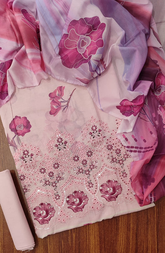 Amna Khadija Fancy Base Chikankari Lawn Unstitched 3 Piece Suit - Design-06 - AM25FNY - Pink - Summer Collection