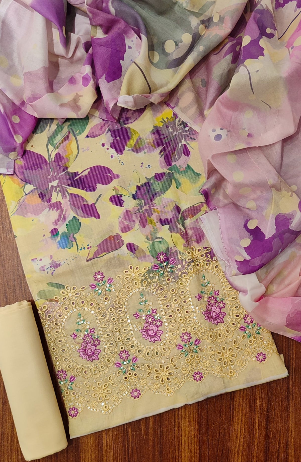 Amna Khadija Fancy Base Chikankari Lawn Unstitched 3 Piece Suit - Design-08 - AM25FNY - Yellow - Summer Collection