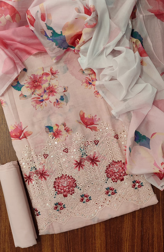 Amna Khadija Fancy Base Chikankari Lawn Unstitched 3 Piece Suit - Design-10 - AM25FNY - Pink - Summer Collection