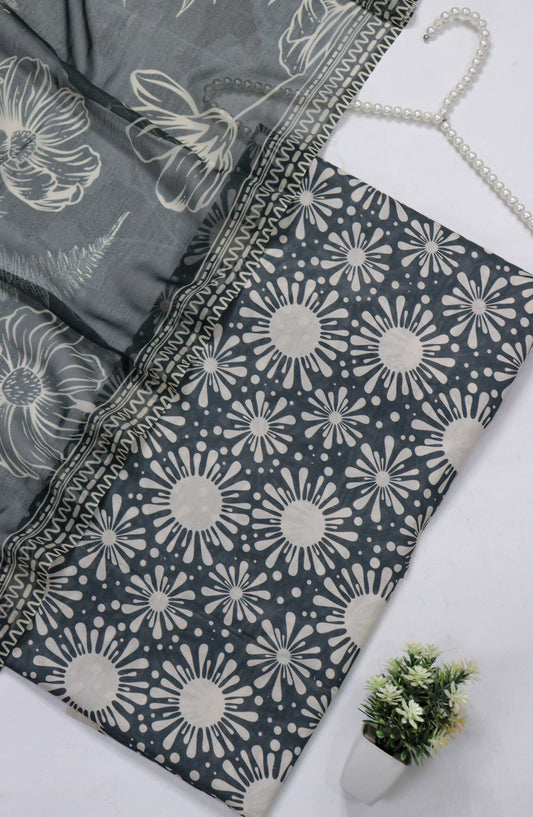 Amna Khadija Fancy Printed Lawn Unstitched 3 Piece Suit - D-09 - AM26FNC - Grey - Summer Collection