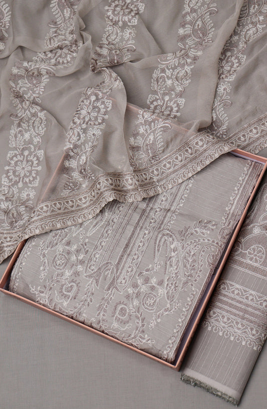 Amna Khadija Fancy Embroidered Lawn Unstitched 3 Piece Suit - D-03 - AM26VLT - Grey - Summer Collection