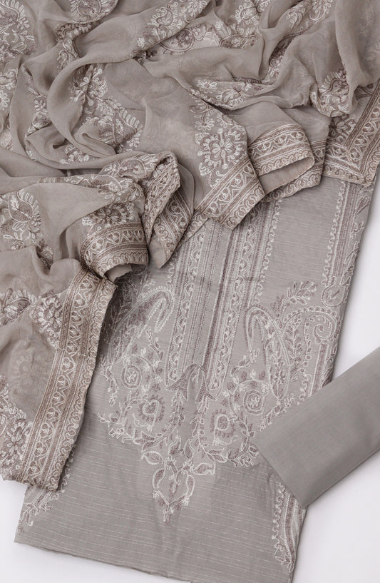 Amna Khadija Fancy Embroidered Lawn Unstitched 3 Piece Suit - D-03 - AM26VLT - Grey - Summer Collection