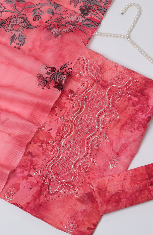Amna Khadija Fancy Embroidered Lawn Unstitched 3 Piece Suit - D-08 - AM26EGHT - Pink - Summer Collection