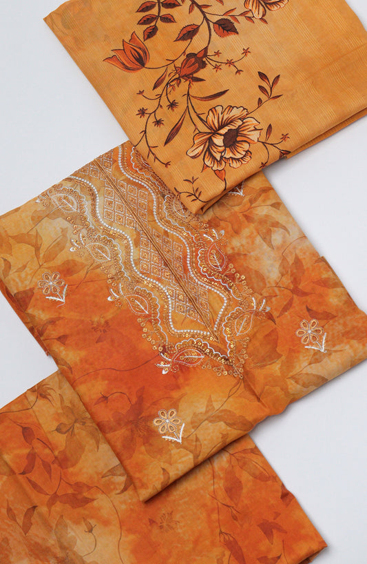 Amna Khadija Fancy Embroidered Lawn Unstitched 3 Piece Suit - D-05 - AM26EGHT - Orange - Summer Collection