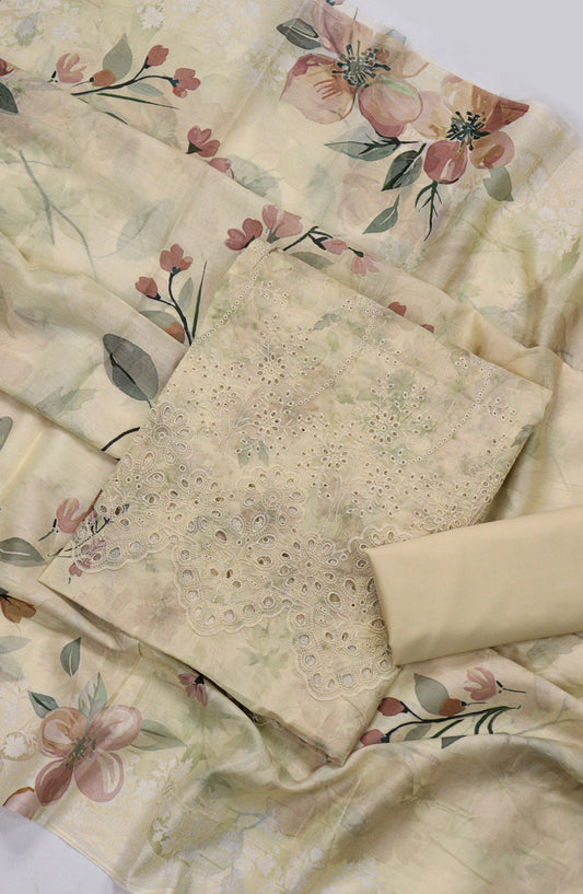 Amna Khadija Fancy Chikankari Lawn Unstitched 3 Piece Suit - Design-08 - AM26FNC - Fawn - Summer Collection