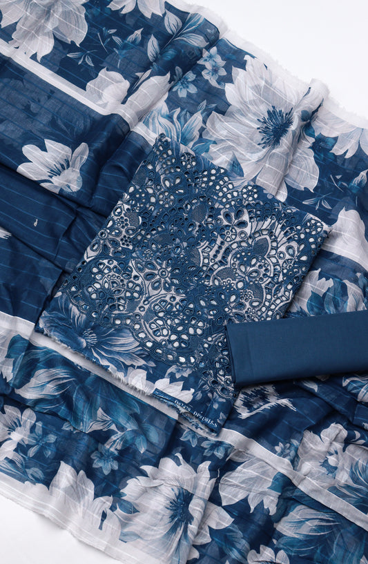 Amna Khadija Fancy Embroidered Lawn Unstitched 3 Piece Suit - STD-09 - AM26FNC - Blue - Summer Collection
