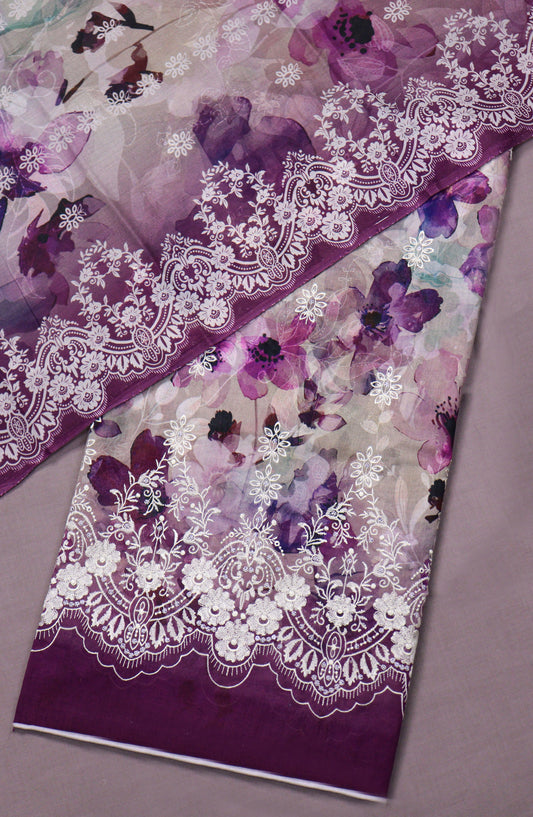 Amna Khadija Embroidered Lawn Unstitched 3 Piece Suit - D-10 - AM26FNC - Purple - Summer Collection