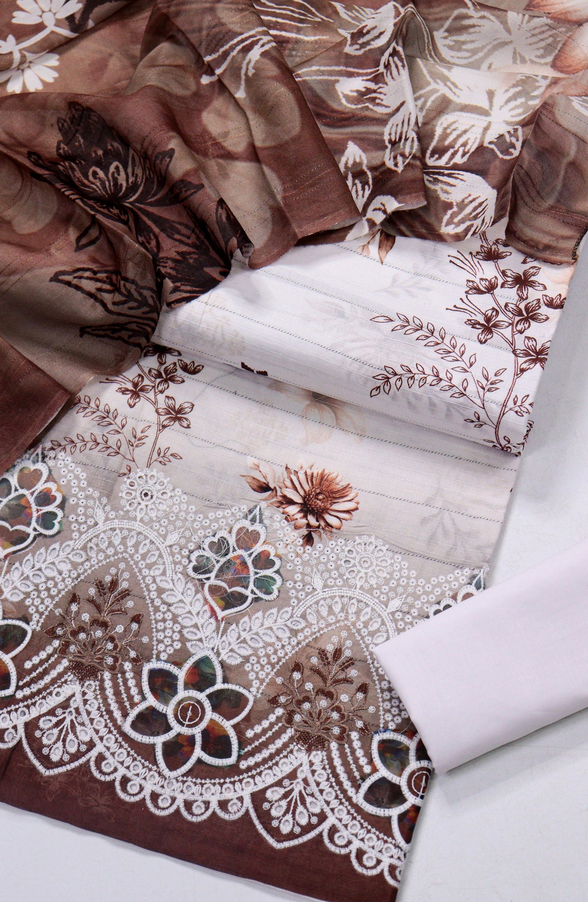 Amna Khadija Fancy Chikankari Lawn Unstitched 3 Piece Suit - D-10 - AM26FNC - Bron - Summer Collection