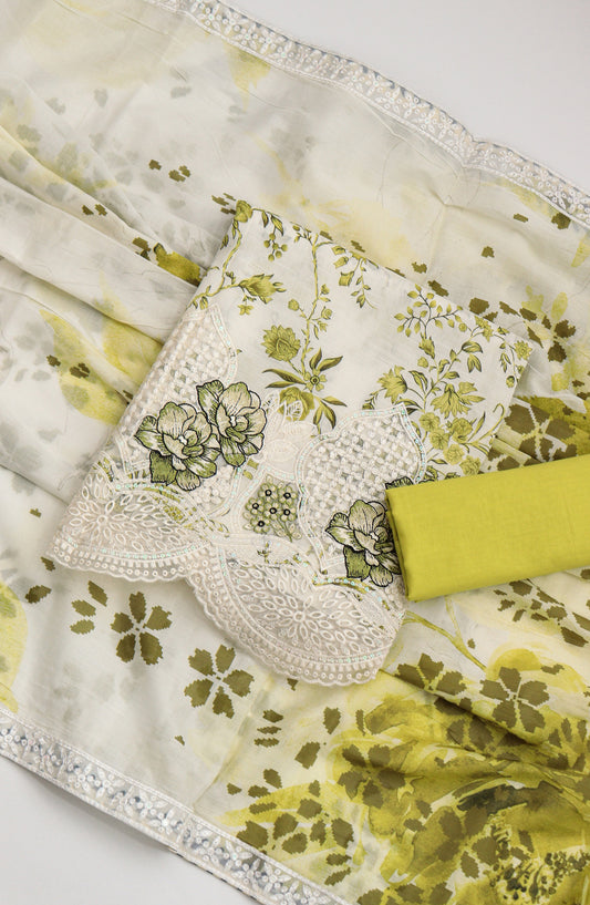 Amna Khadija Fancy Embroidered Lawn Unstitched 3 Piece Suit - SLD-10 - AM26FNC - Green - Summer Collection