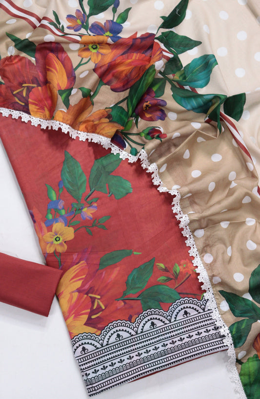 Amna Khadija Fancy Printed Lawn Unstitched 3 Piece Suit - TOD-11 - AM26FNC - Red - Summer Collection