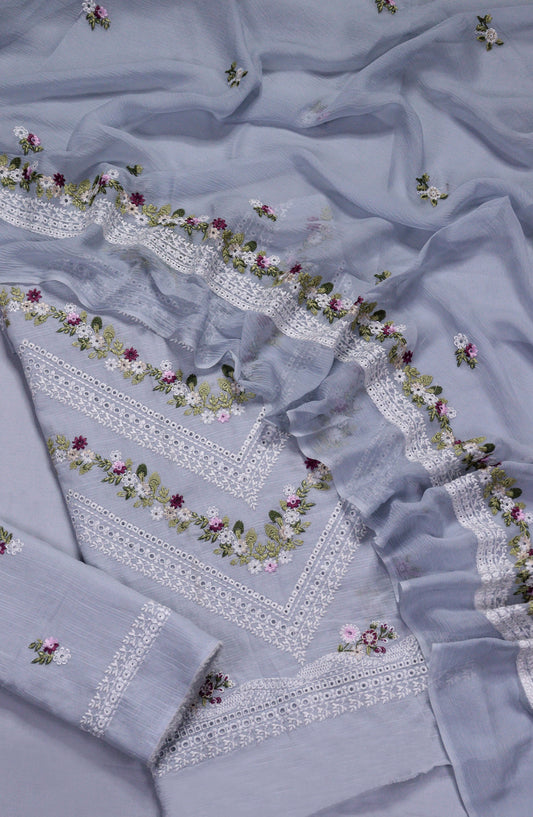 Amna Khadija Embroidered Slub Lawn Unstitched 3 Piece Suit - D-06 - AM26FNC - Blue - Summer Collection