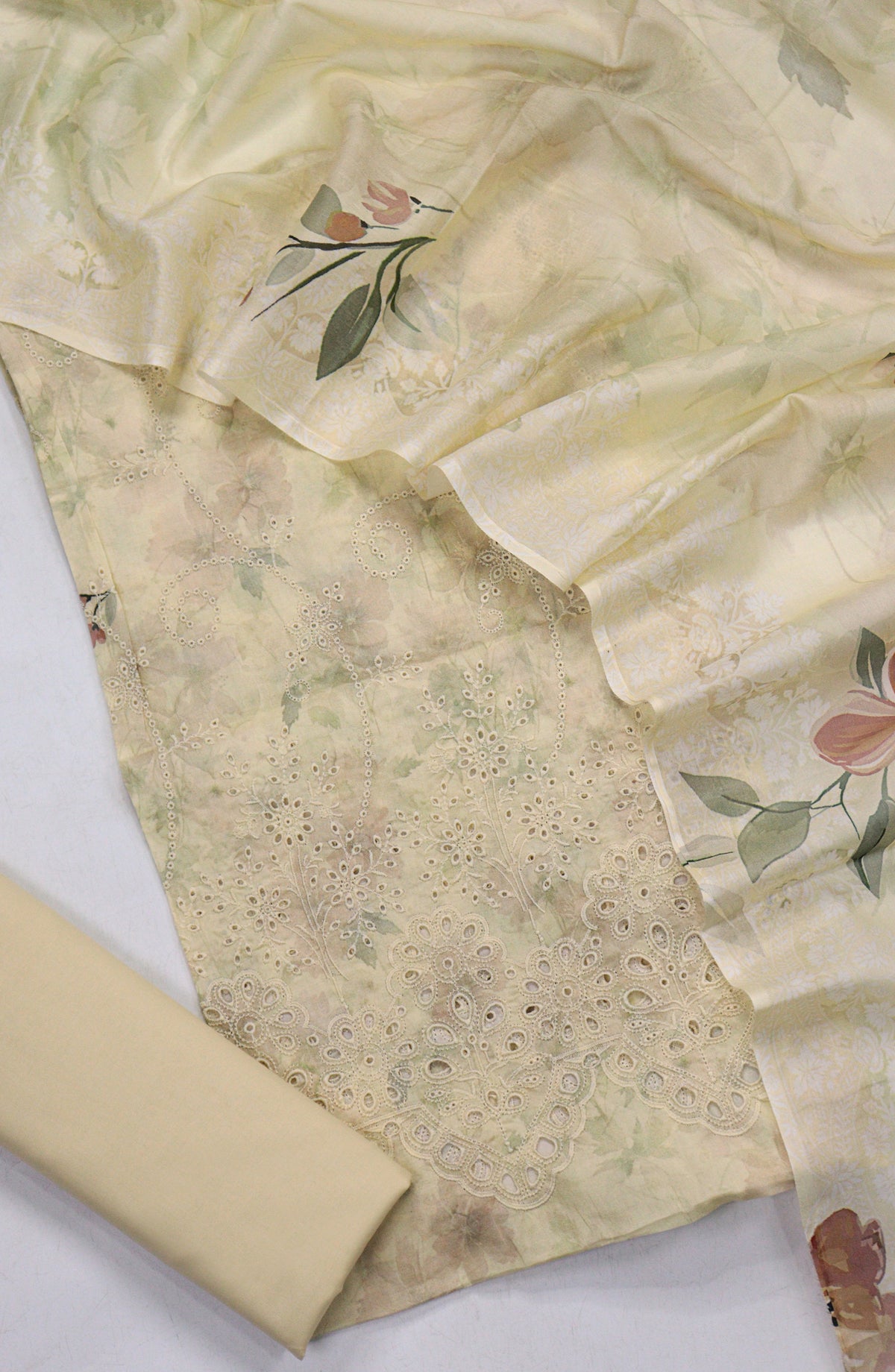 Amna Khadija Fancy Chikankari Lawn Unstitched 3 Piece Suit - Design-08 - AM26FNC - Fawn - Summer Collection