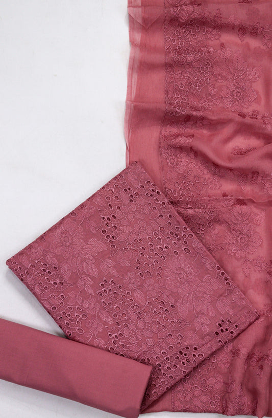 Amna Khadija Embroidered Swiss Voile Unstitched 3 Piece Suit - Design-06 - AM26FNC - Pink - Summer Collection