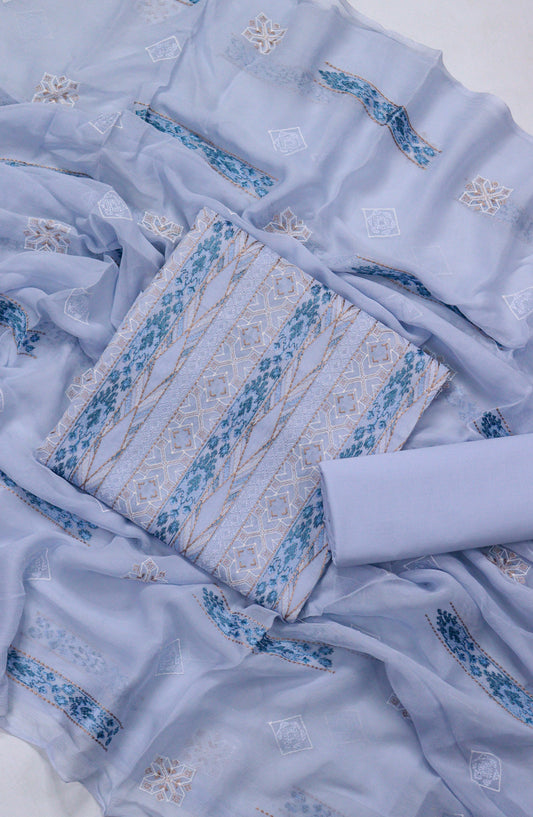 Amna Khadija Fancy Embroidered Lawn Unstitched 3 Piece Suit - BTD-06 - AM26FNC - Blue - Summer Collection