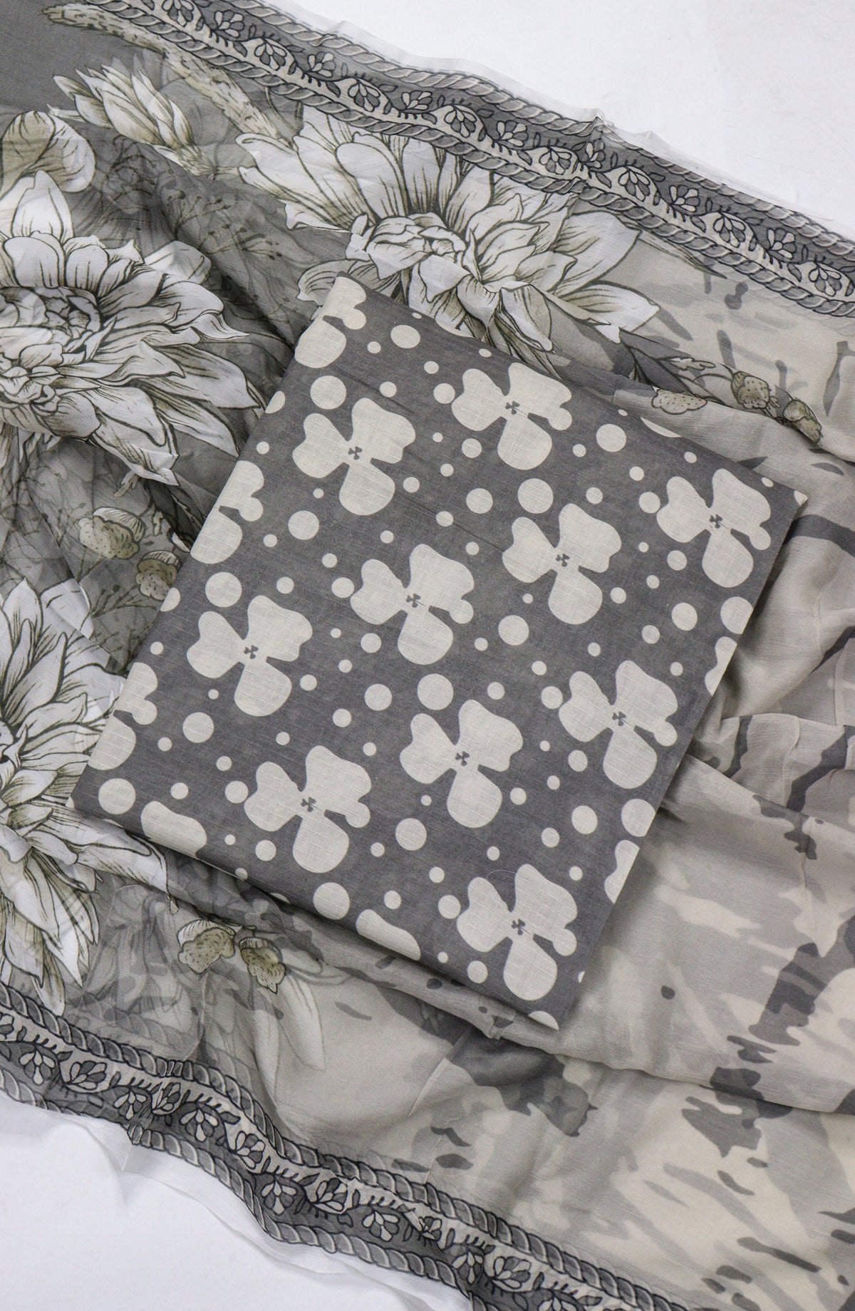 Amna Khadija Printed Bana Dora Unstitched 3 Piece Suit - D-24 - AM26FNC - Grey - Summer Collection