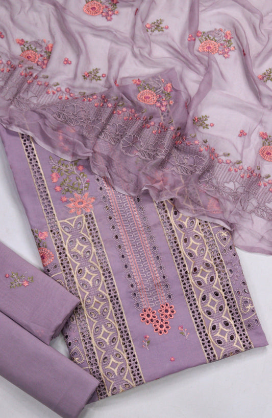 Amna Khadija Chikankari Swiss Voile Unstitched 3 Piece Suit - Design-06 - AM26FNC - Purple - Summer Collection