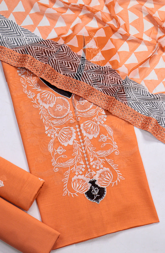 Amna Khadija Fancy Embroidered Lawn Unstitched 3 Piece Suit - D-06 - AM26FNC - Orange - Summer Collection