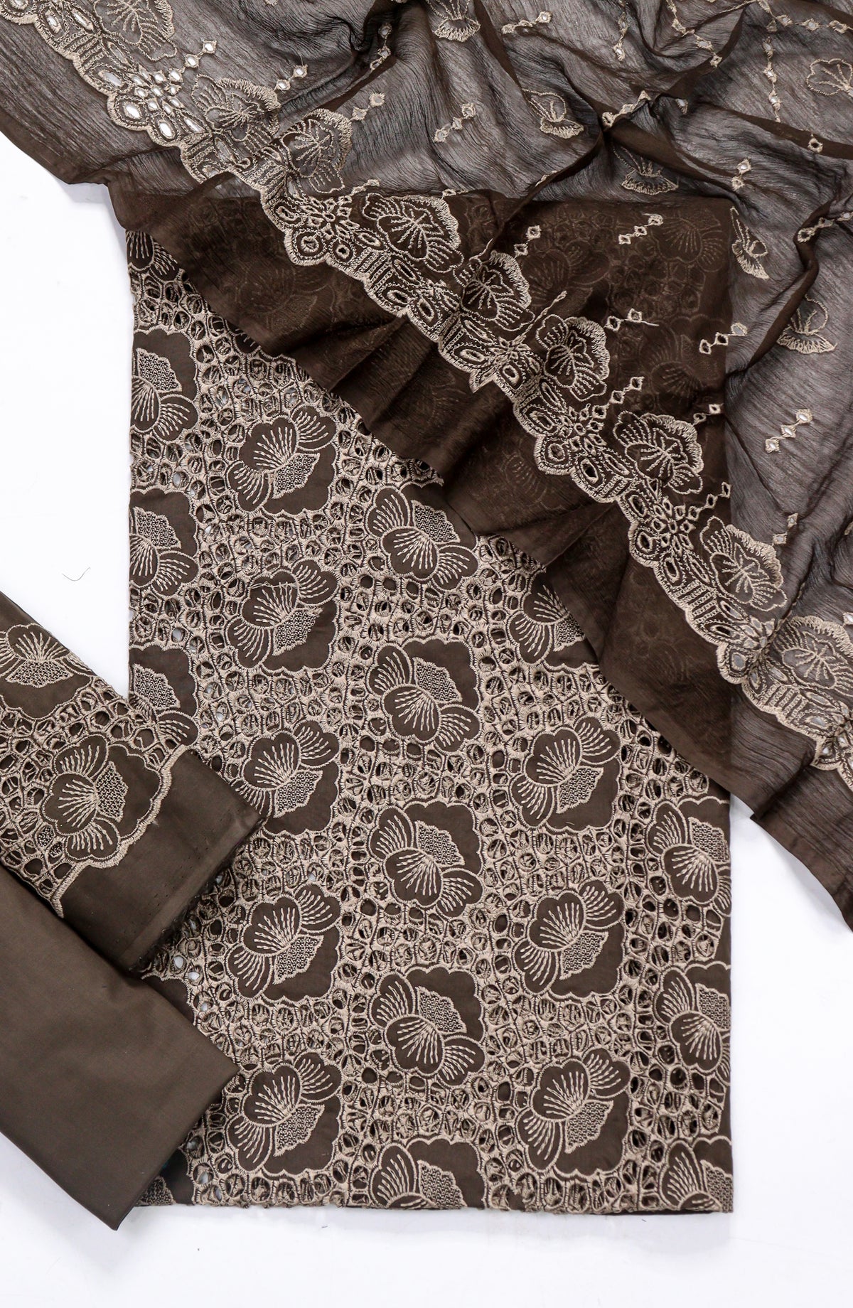 Amna Khadija Fancy Chikankari Lawn Unstitched 3 Piece Suit - Design-06 - AM26FNC - Brown - Summer Collection