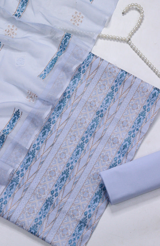 Amna Khadija Fancy Embroidered Lawn Unstitched 3 Piece Suit - BTD-06 - AM26FNC - Blue - Summer Collection