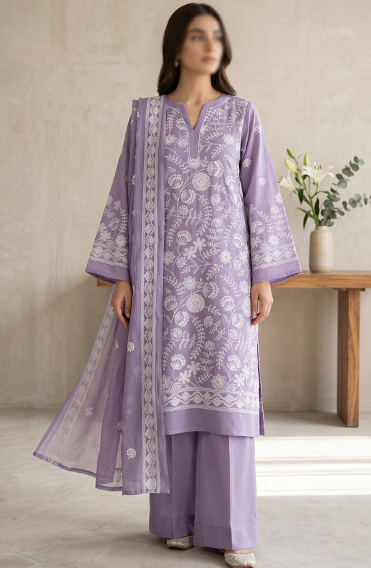 Amna Khadija Fancy Embroidered Lawn Unstitched 3 Piece Suit - JLD-07 - AM26FNC - Purple - Summer Collection