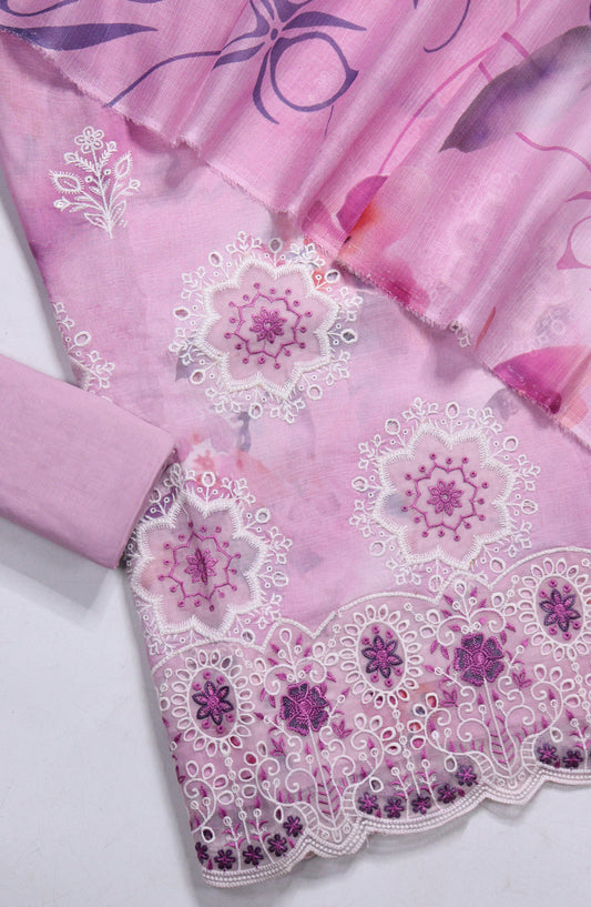 Amna Khadija Fancy Embroidered Lawn Unstitched 3 Piece Suit - EFU-08 - AM26FNC - Pink - Summer Collection