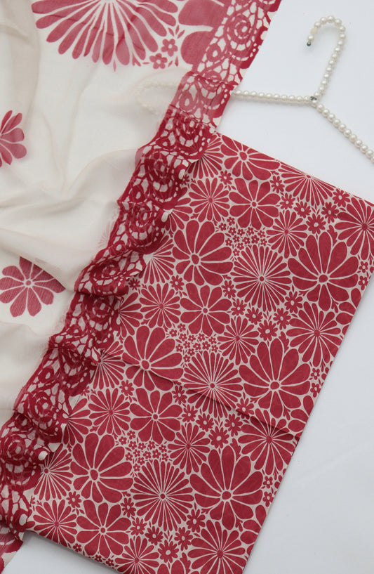 Amna Khadija Fancy Printed Lawn Unstitched 3 Piece Suit - PND-08 - AM26FNC - Red - Summer Collection