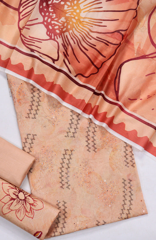 Amna Khadija Embroidered Lawn Unstitched 3 Piece Suit - Design-10 - AM26FNC - Orange - Summer Collection