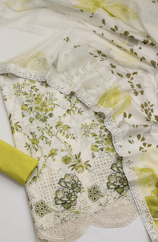 Amna Khadija Fancy Embroidered Lawn Unstitched 3 Piece Suit - SLD-10 - AM26FNC - Green - Summer Collection