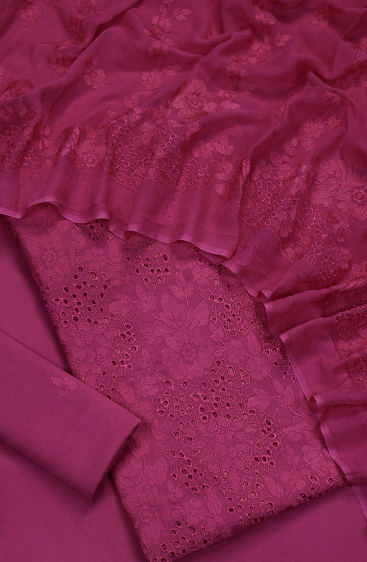 Amna Khadija Embroidered Swiss Voile Unstitched 3 Piece Suit - Design-05 - AM26FNC - Maroon - Summer Collection