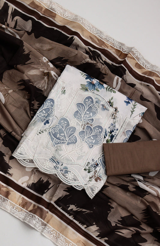 Amna Khadija Fancy Embroidered Lawn Unstitched 3 Piece Suit - SLD-09 - AM26FNC - White - Summer Collection
