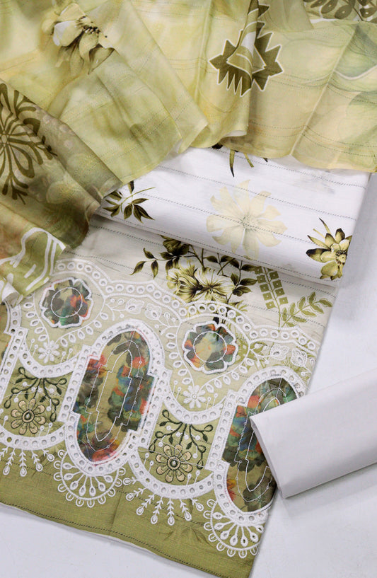 Amna Khadija Fancy Chikankari Lawn Unstitched 3 Piece Suit - D-09 - AM26FNC - Green - Summer Collection