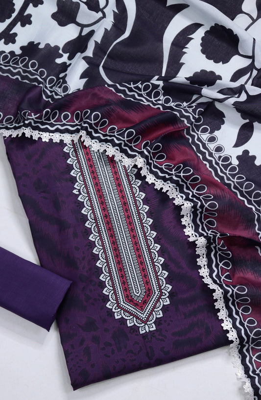 Amna Khadija Fancy Printed Lawn Unstitched 3 Piece Suit - TOD-10 - AM26FNC - Purple - Summer Collection