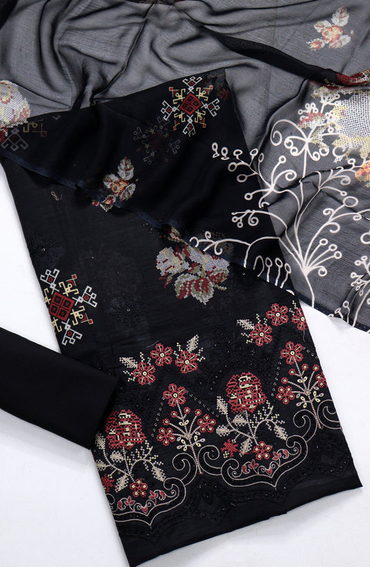 Amna Khadija Fancy Embroidered Lawn Unstitched 3 Piece Suit - D-18 - AM26FNC - Black - Summer Collection