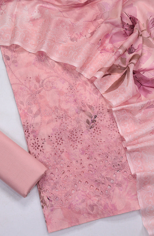 Amna Khadija Fancy Chikankari Lawn Unstitched 3 Piece Suit - Design-07 - AM26FNC - Pink - Summer Collection