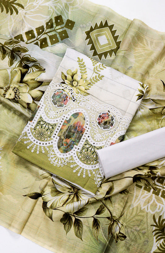 Amna Khadija Fancy Chikankari Lawn Unstitched 3 Piece Suit - D-09 - AM26FNC - Green - Summer Collection