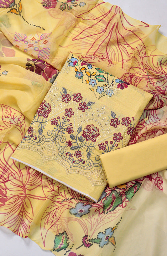 Amna Khadija Fancy Embroidered Lawn Unstitched 3 Piece Suit - D-17 - AM26FNC - Yellow - Summer Collection