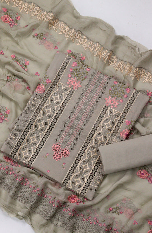 Amna Khadija Chikankari Swiss Voile Unstitched 3 Piece Suit - Design-05 - AM26FNC - Beige - Summer Collection
