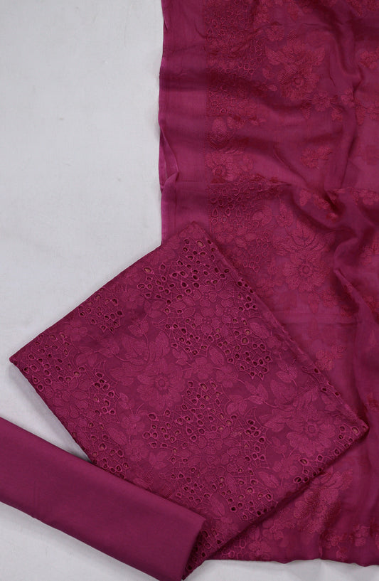 Amna Khadija Embroidered Swiss Voile Unstitched 3 Piece Suit - Design-05 - AM26FNC - Maroon - Summer Collection