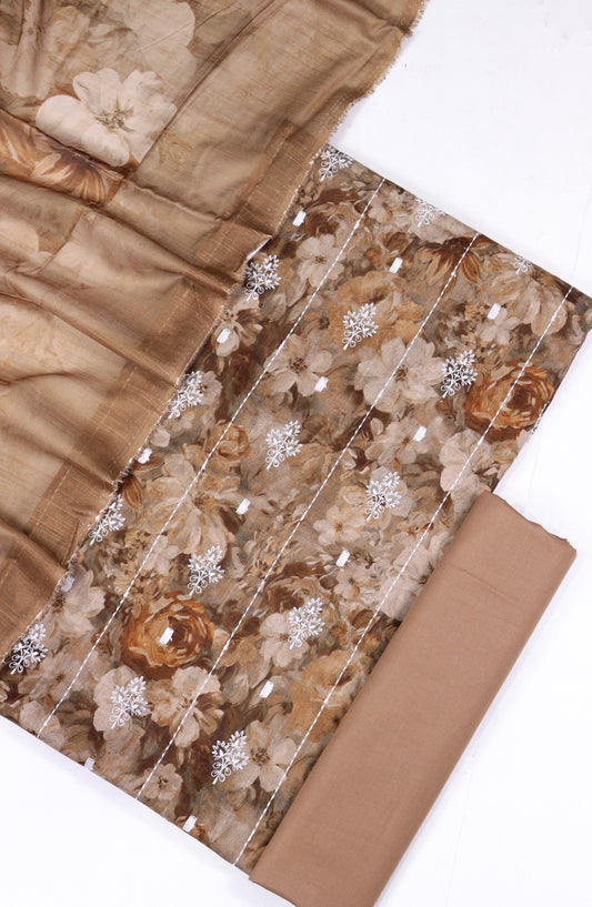 Amna Khadija Fancy Embroidered Lawn Unstitched 3 Piece Suit - DHG-07 - AM26FNC - Brown - Summer Collection