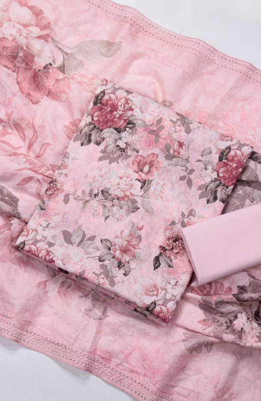 Amna Khadija Embroidered Lawn Unstitched 3 Piece Suit - Design-07 - AM26FNC - Baby Pink - Summer Collection