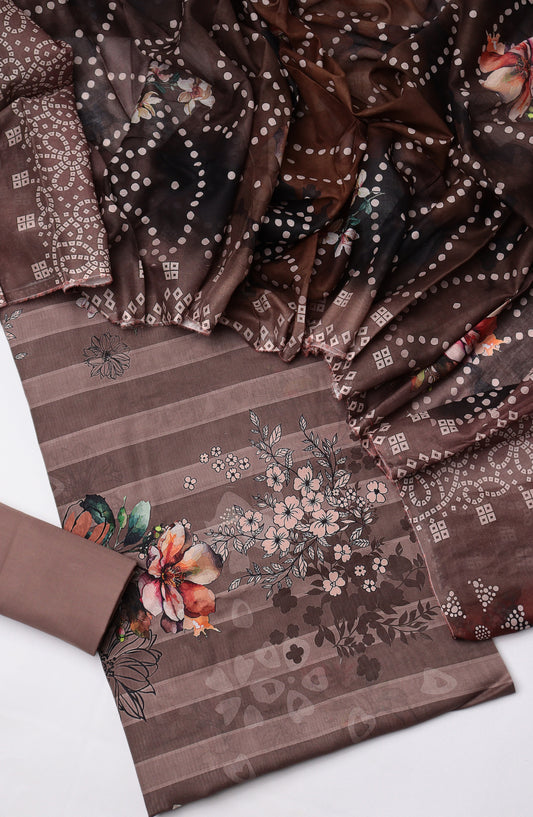 Amna Khadija Fancy Printed Lawn Unstitched 3 Piece Suit - CD-09 - AM26FNC - Brown - Summer Collection