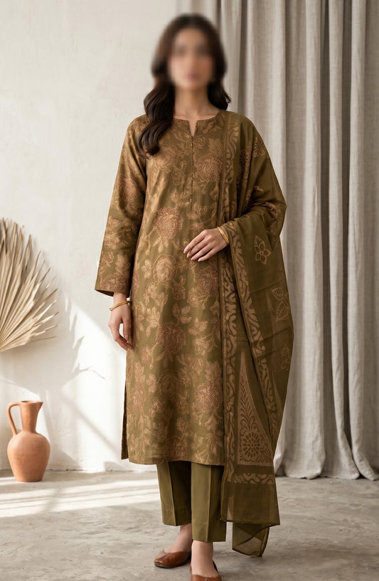 Amna Khadija Fancy Broshia Lawn Unstitched 3 Piece Suit - D-05 - AM26FNC - Green - Summer Collection