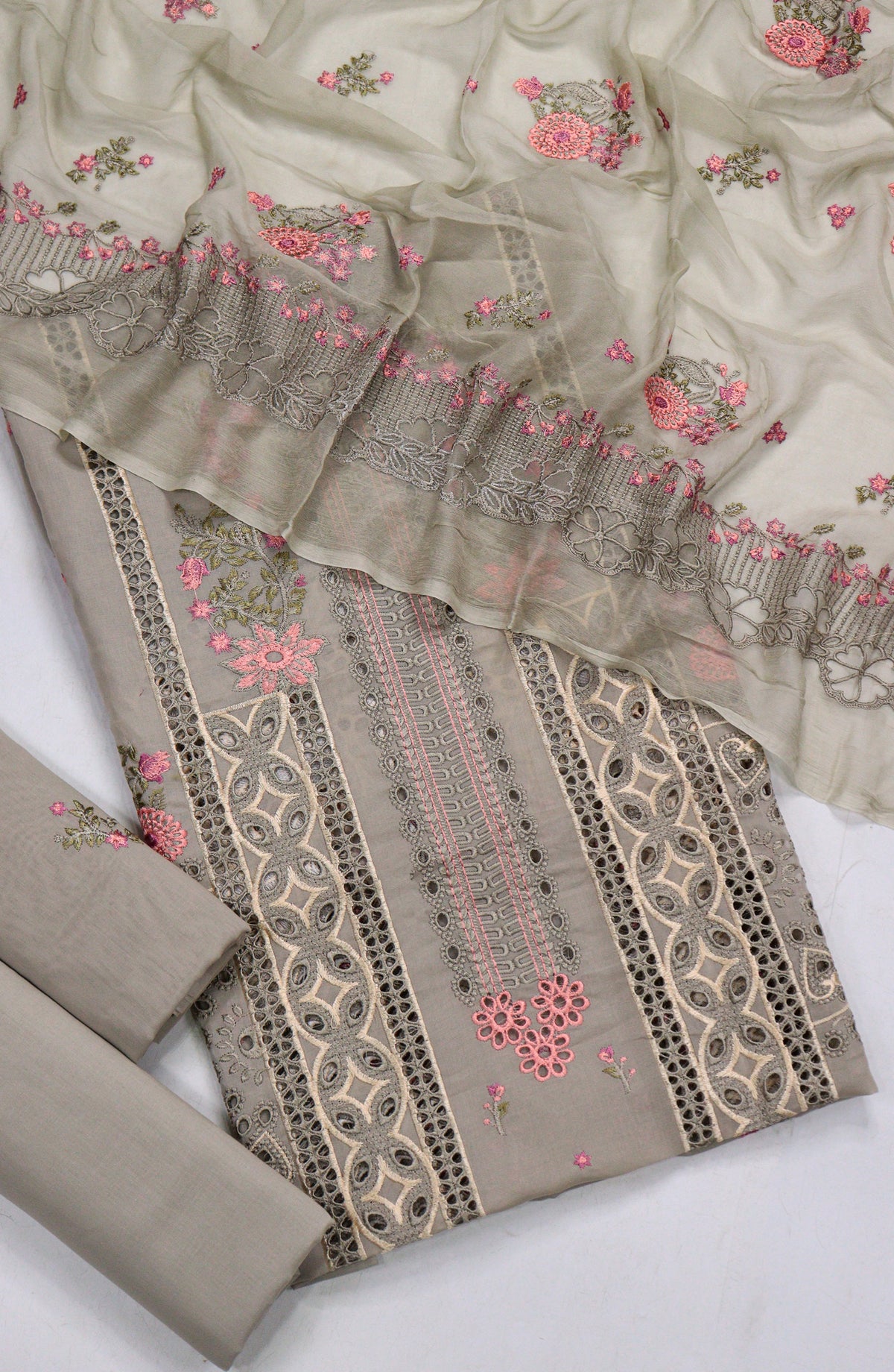 Amna Khadija Chikankari Swiss Voile Unstitched 3 Piece Suit - Design-05 - AM26FNC - Beige - Summer Collection